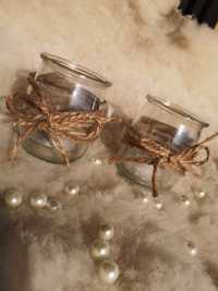 Świecznik na tealight hygge minimalistyczny handmade szklany zdobiony
