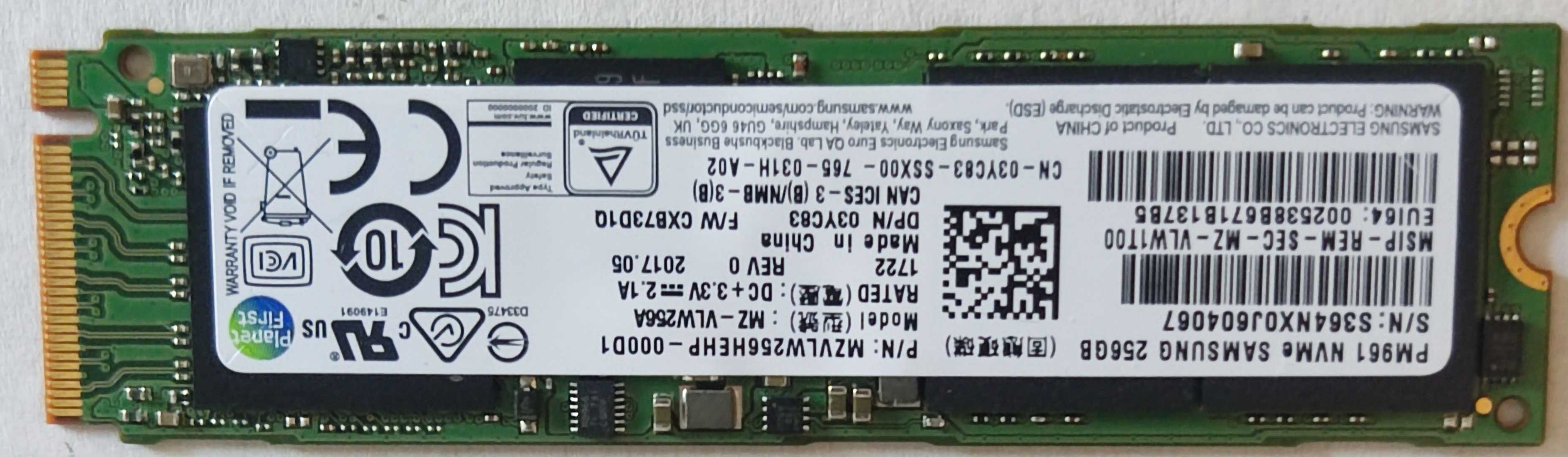 Dysk SSD Samsung PM961 NVMe 256GB, 2280, PCIE-x4
