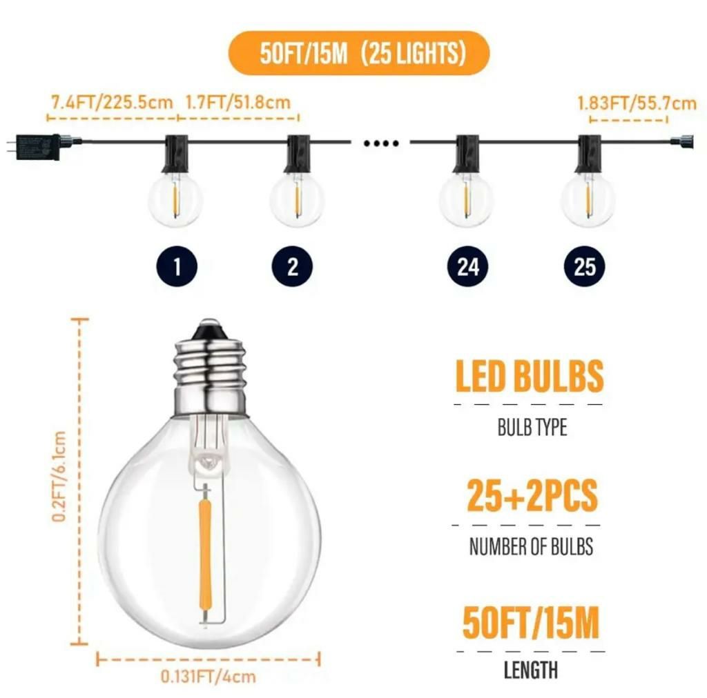 Lampki zewnętrzne oświetlenie led 25 żarówek 15 m