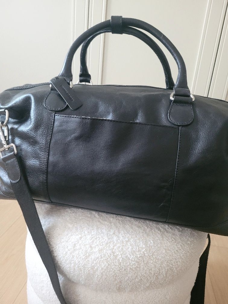 Skórzana torba podróżna, czerń/ Premium Black Leather Travel Bag, Genu