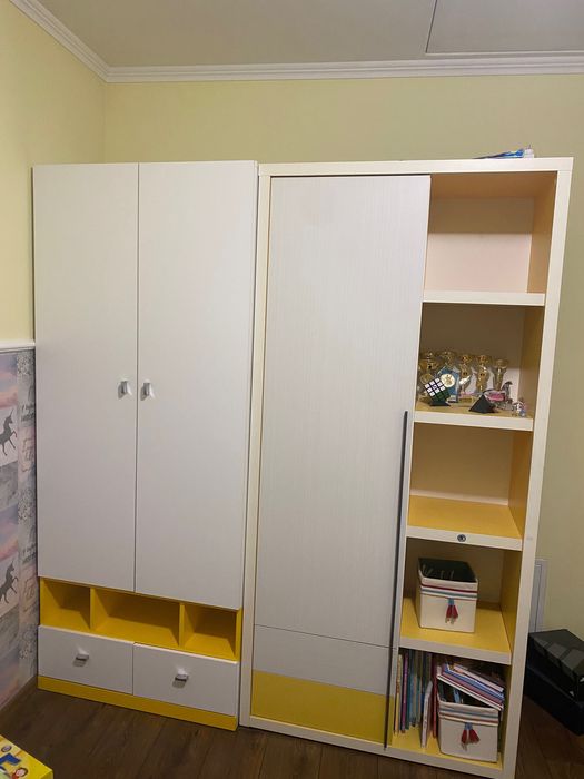 Meble Lemonade, Mobi młodzieżowe, dziecięce biały i żółty 5 elementów
