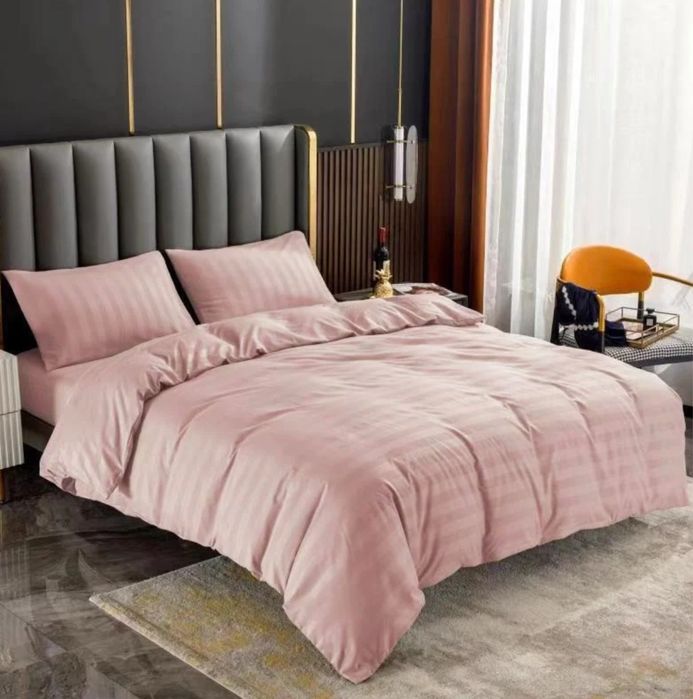 Постельное белье розовое шелк евро