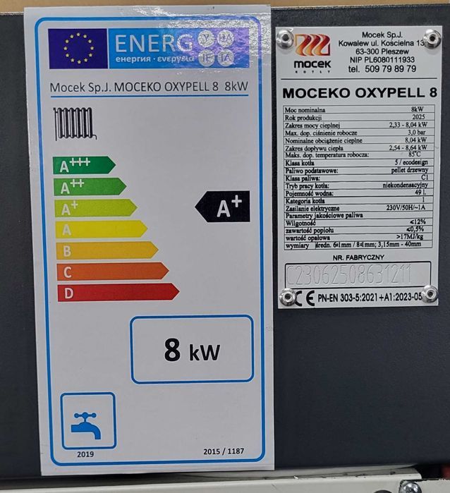 Kocioł na pellet, Drewno Moceko OXYPELL 8kW, piec dotacje OD RĘKI ZUM