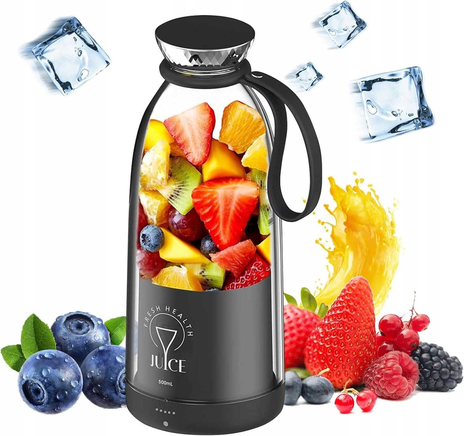 Blender 500ml bezprzewodowy do soków smoothie koktajli 60 W czarny USB
