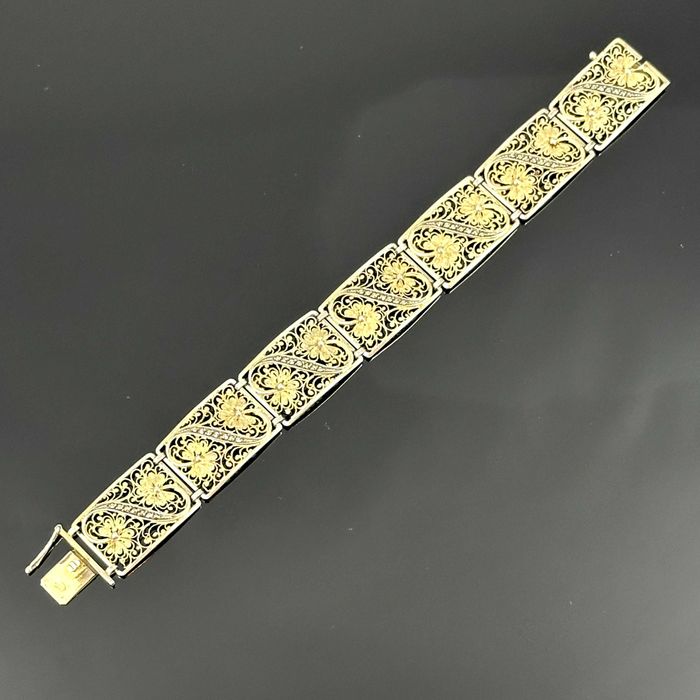 Srebro - Srebrna bransoletka pozłacana z Markazytami