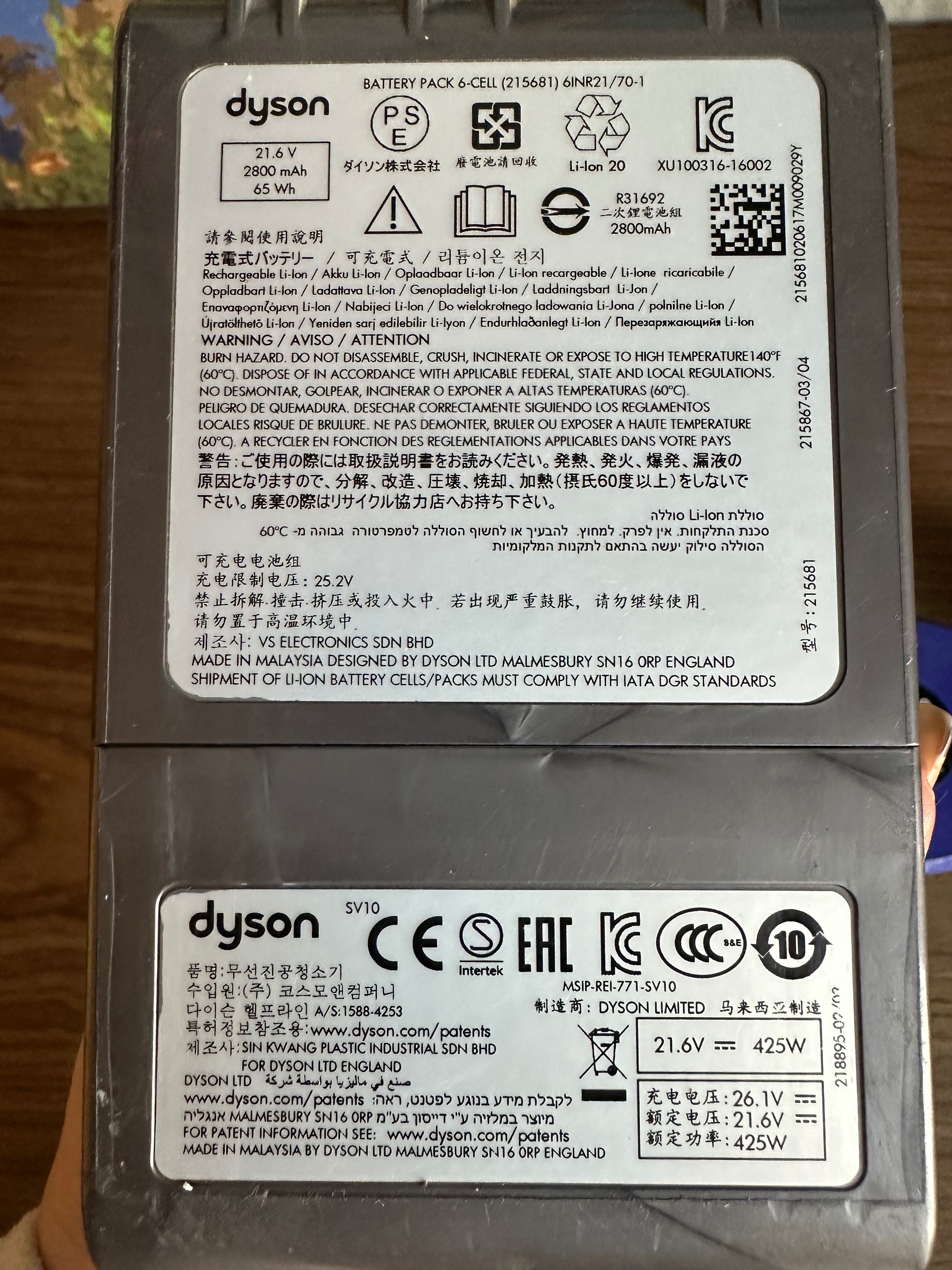Dyson фильтр Батарея Аккумулятор для пылесоса V8 В7 в6 Оригинал Дайсон
