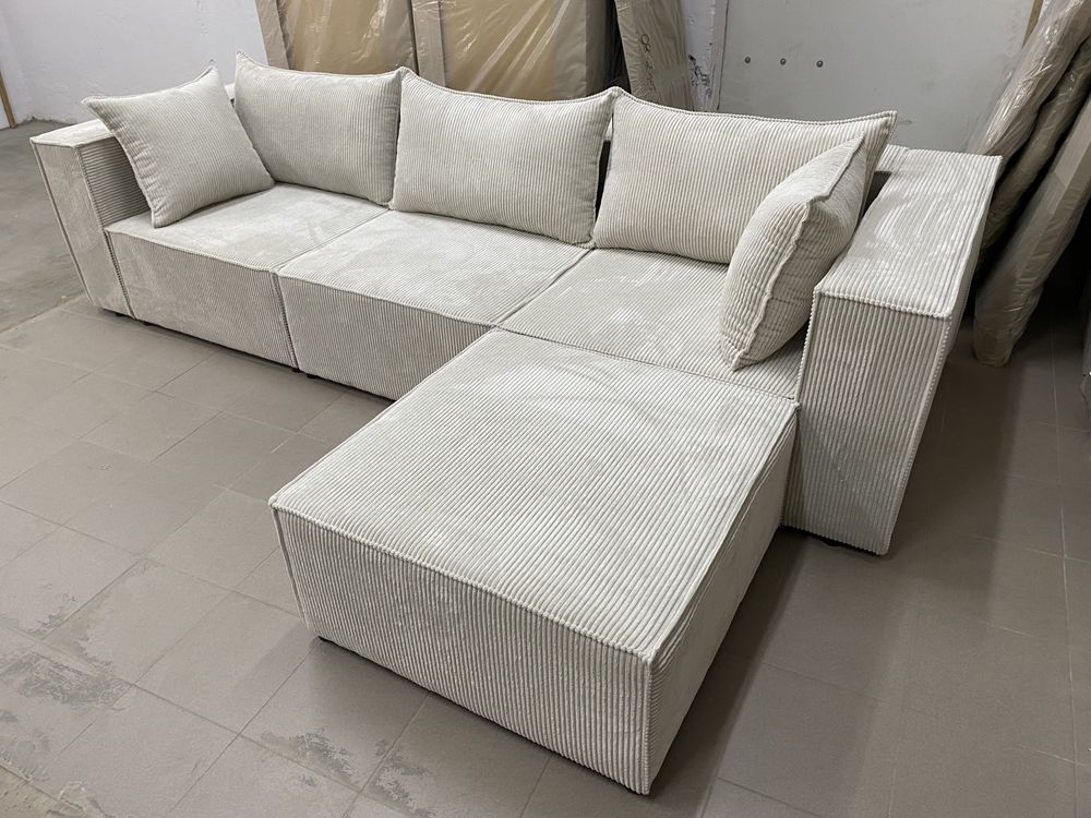 Narożnik sofa kanapa modułowa w tkaninie sztruks Poso jasny beż
