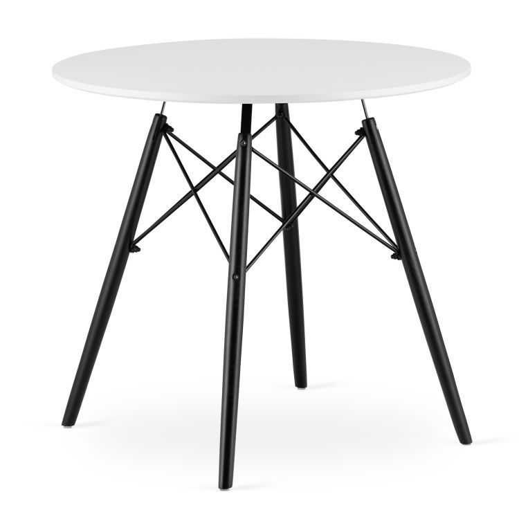 Stół okrągły 80cm drewniany nowoczesny - biały / czarne nogi