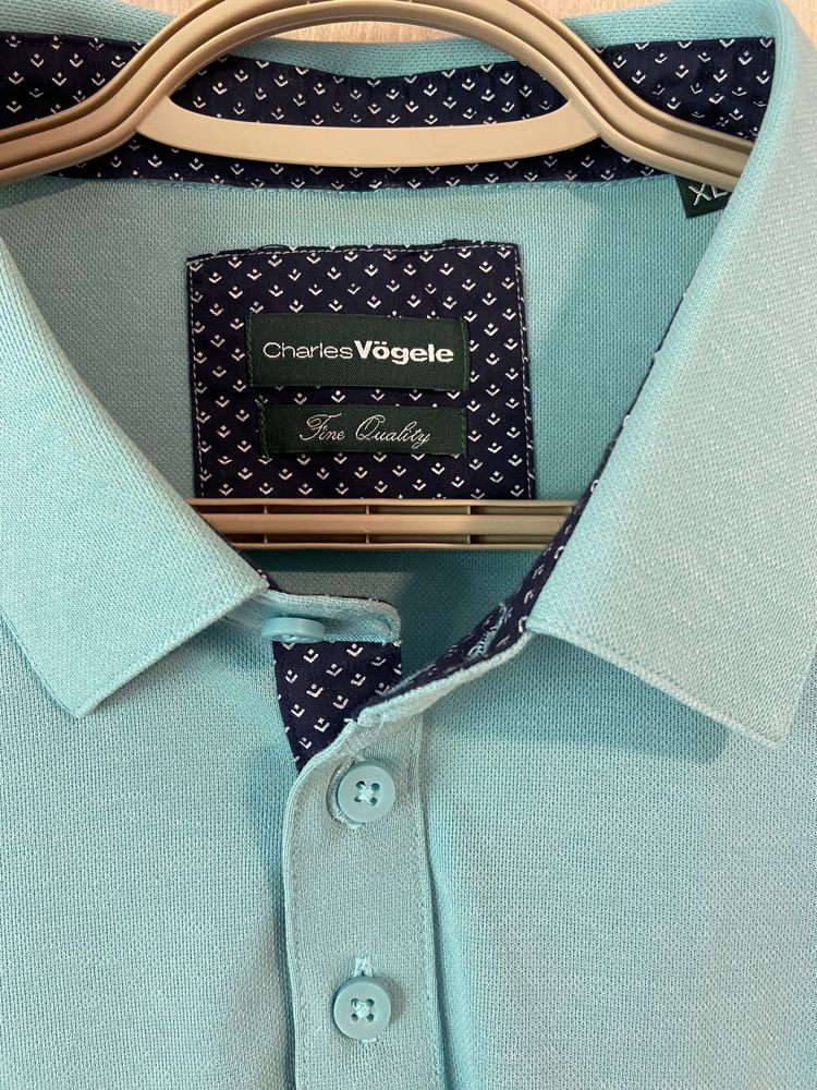 Charles Vogele XL  turkusowa męska koszulka polo t-shirt