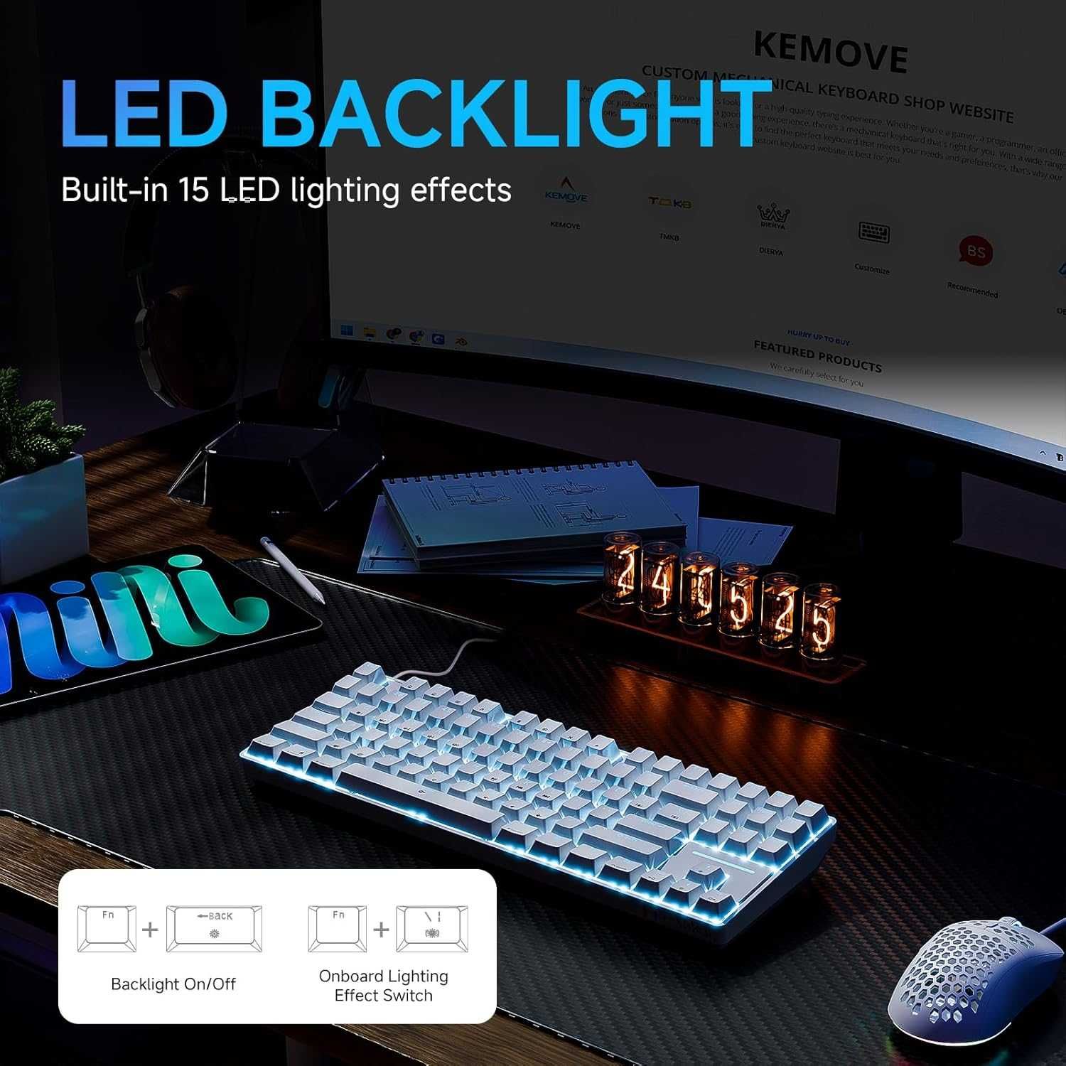 Klawiatura mechaniczna TMKB T87SE TK QWERTY 75% RGB Switch RED biała