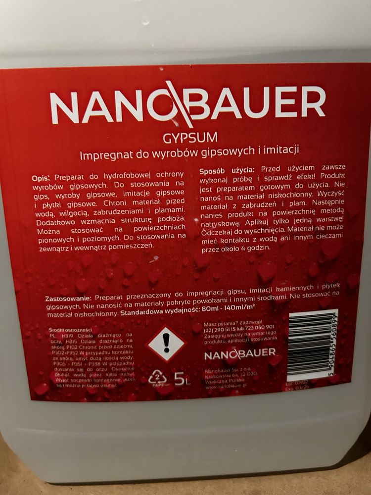 NANBAUER GYPSUM Impregnat do gipsu i wyrobów gipsowych 5l