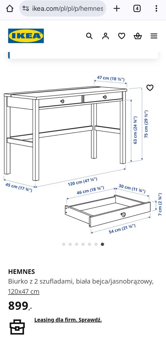 IKEA Hemnes  białe biurko lub toaletka naturalne drewno