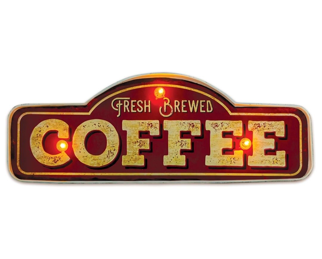 Znak Metalowy RETRO LED Fresh Brewed Coffee