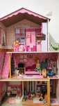 Domek drewniany dla lalek Barbie i Ken +dodatki! Balkon, winda