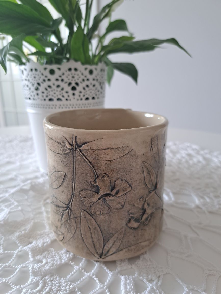 Zestaw kubków ceramicznych z talerzem (handmade)