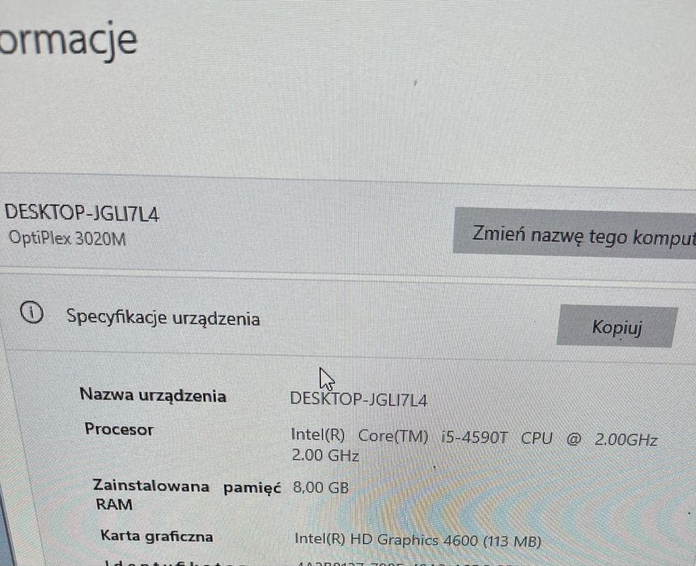 Komputer Dell Optiplex 3020m SSF i5 8GB ssd Wifi