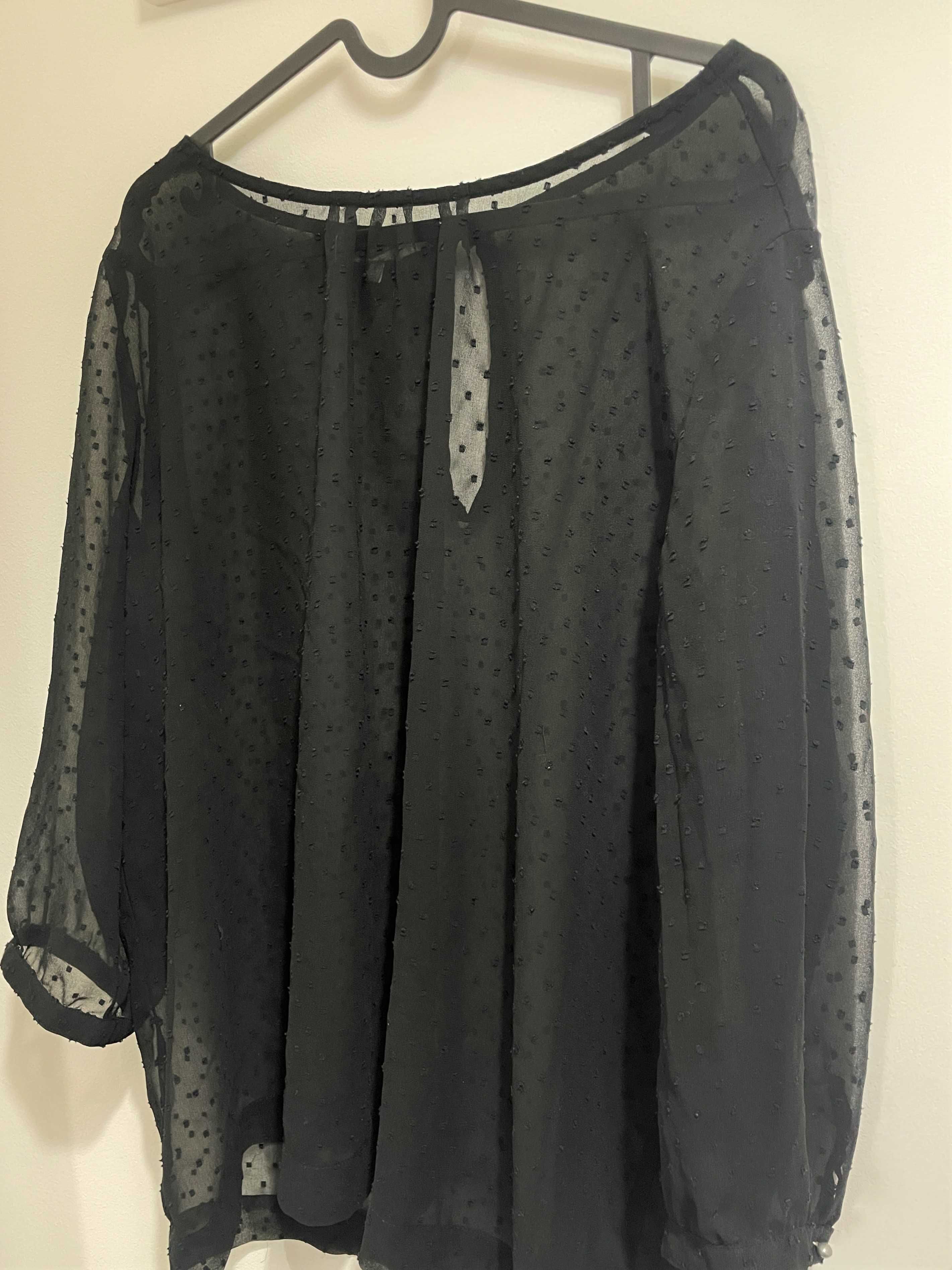 Czarna bluzka kropki groszki plus size 44 2xl