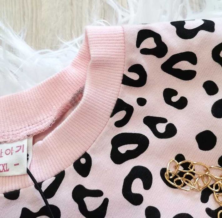 NOWY komplet szorty t-shirt oversize panterka 110cm 116cm 5-6 lat