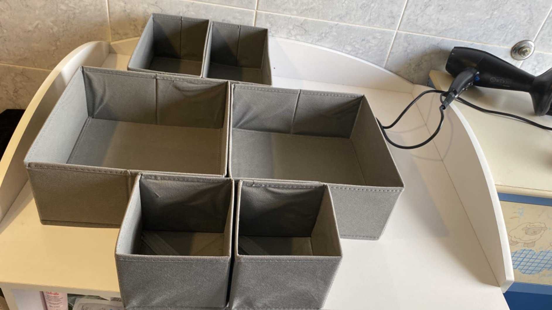 Tekstylne pudełka do przechowywania w szufladach, zestaw 6 szt., szare