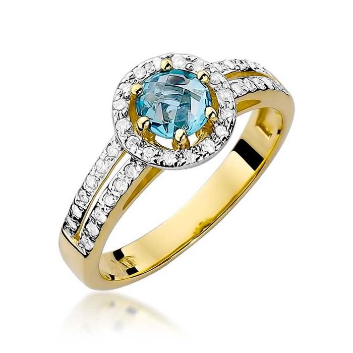 Śliczny pierścionek zaręczynowy topaz 0,50ct brylanty złoto 585