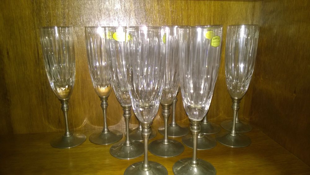 Copos flute em cristal e pé lavrado a casquinha (feitos à mão)