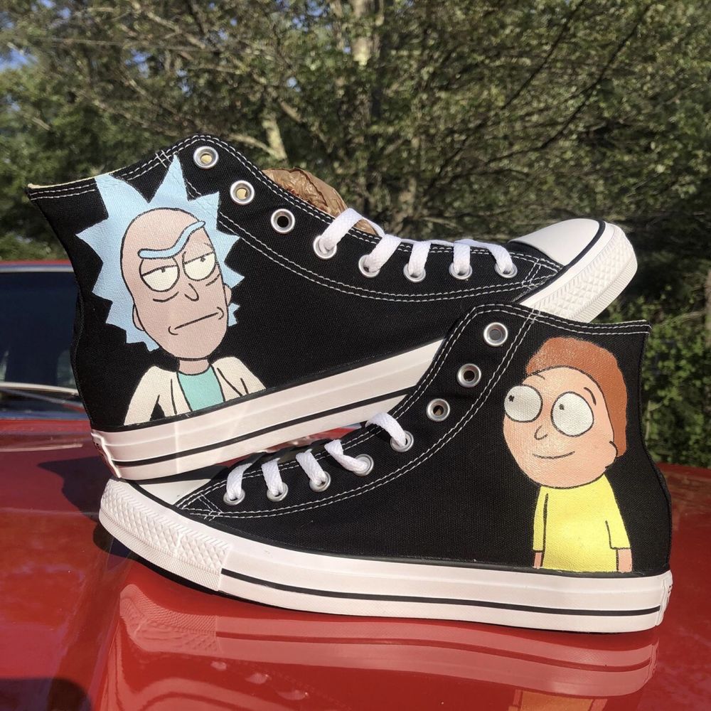 Rick and Morty malowane czarne trampki CONVERSE custom