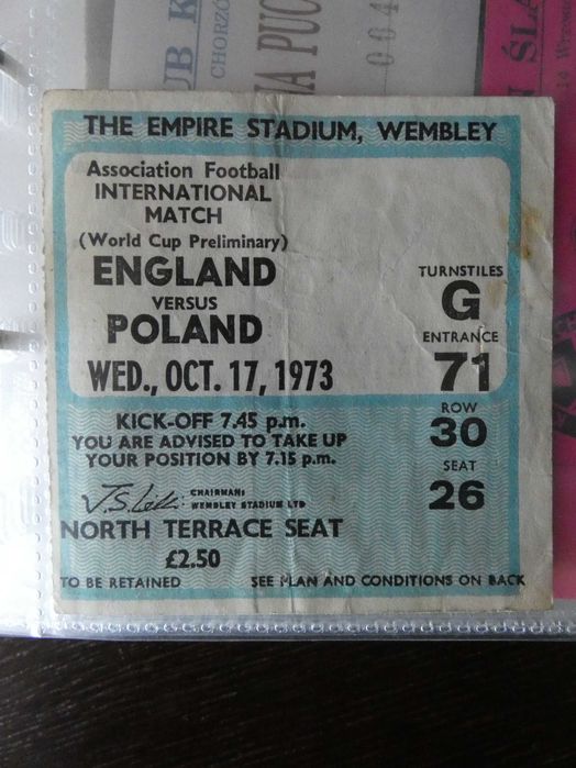 Oryginalny bilet Anglia - Polska Wembley 1973 UNIKAT