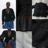 Блуза чорна Zara мереживна, рюші розмір S-M