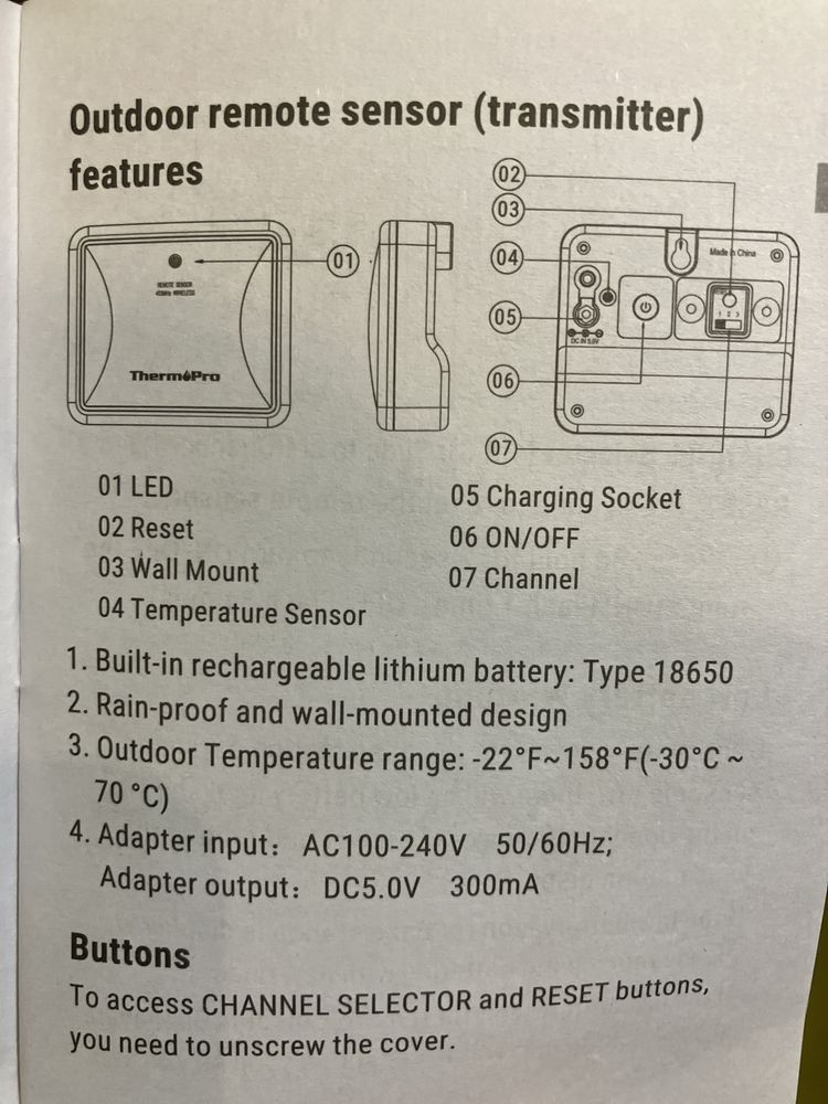 Кімнатний термометр та гігрометр ThermoPro TP65S 250W (-20 - +70°C) Wi