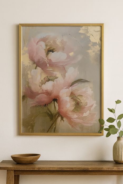 Plakat Kwiaty Peonie 50x70 – Premium Płótno, Styl Glamour