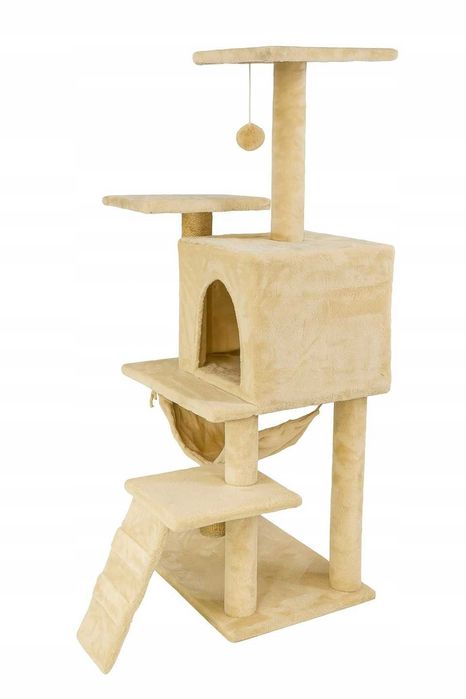 STABILNY Drapak dla kota 125 cm Domek, Hamak, Sizal, [DARMOWA DOSTAWA]