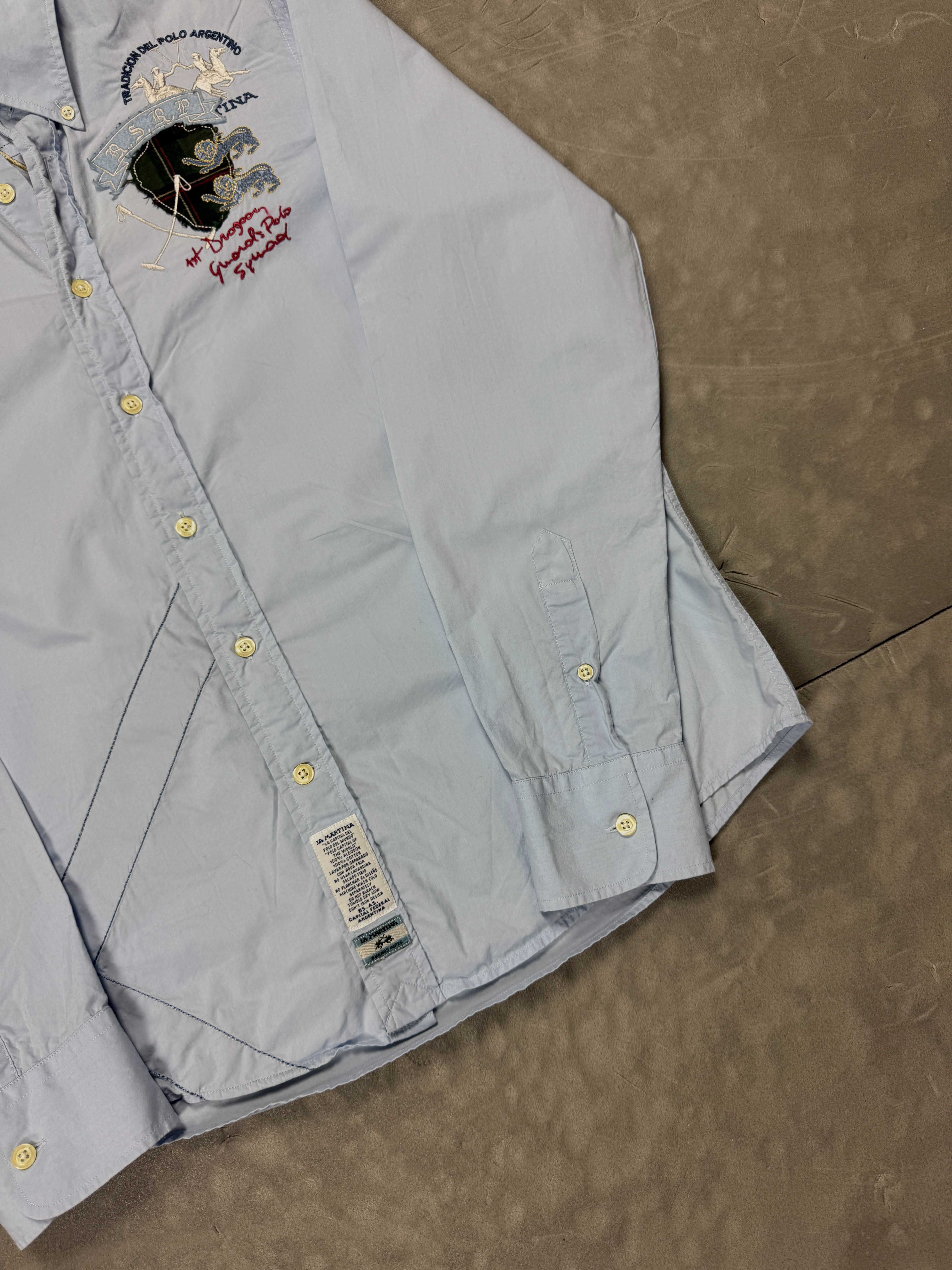 La Martina niebieska koszula z haftami streetwear retro y2k (M/L)