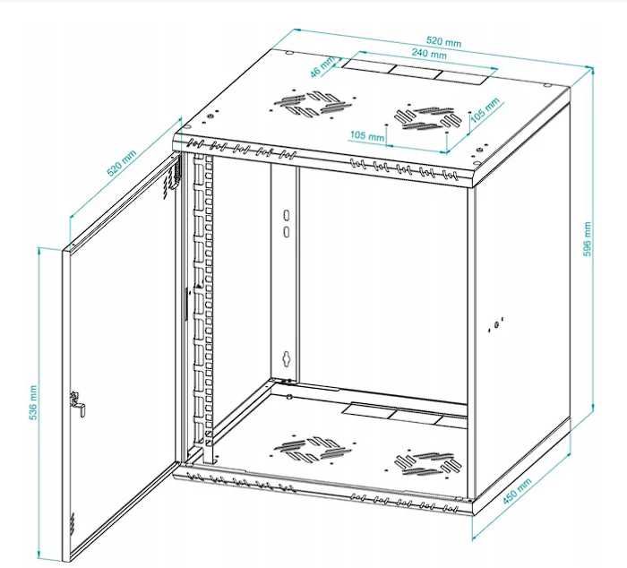 Szafa RACK 19" 12U 450mm Serwerowa Wisząca Metalowe Drzwi Stalflex