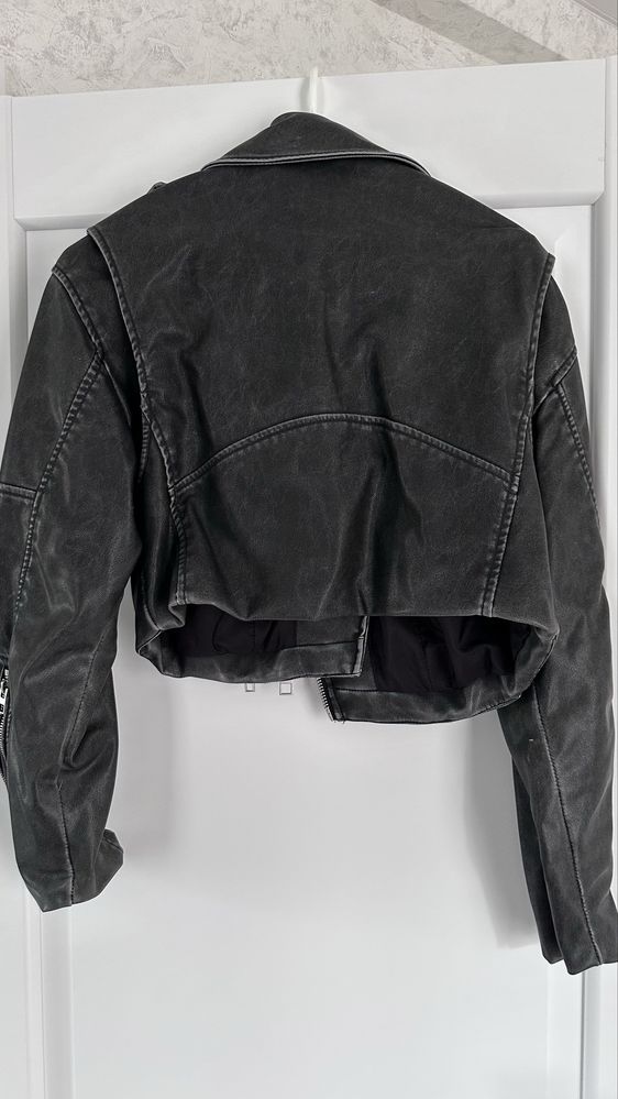 Куртка еко шкіра zara xs темно сіра