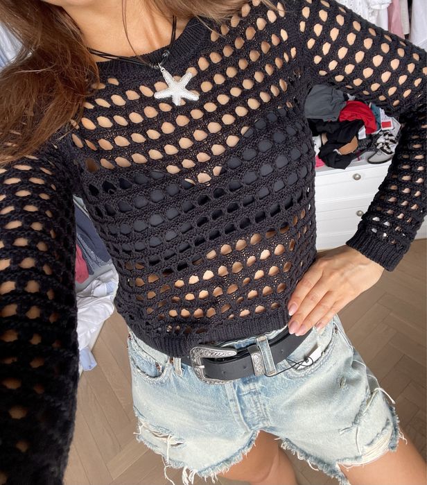 Stradivarius ażurowy top siatka siateczka bluzka mesh dzianinowy