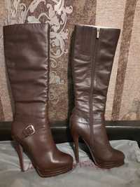Сапоги женские чоботи жіночі кожаные шкіряні 38 размер высокие каблук