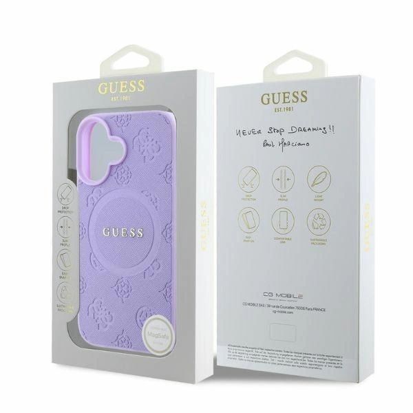 Etui Guess do iPhone 16 MagSafe Hardcase Saffiano Peony Logo Violet
