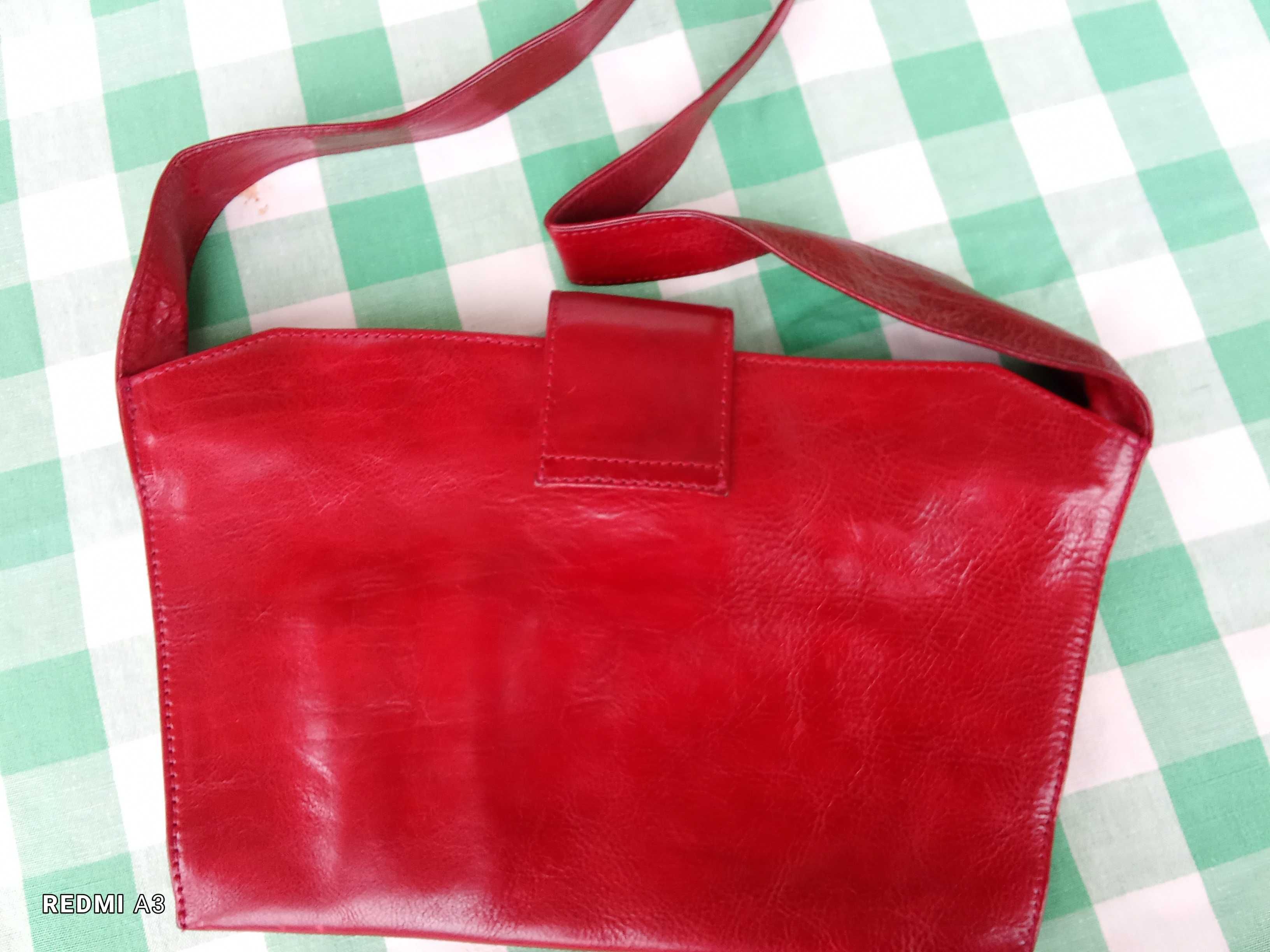 Torba, torebka, skóra, skórzana, włoska, elegancka, czerwien