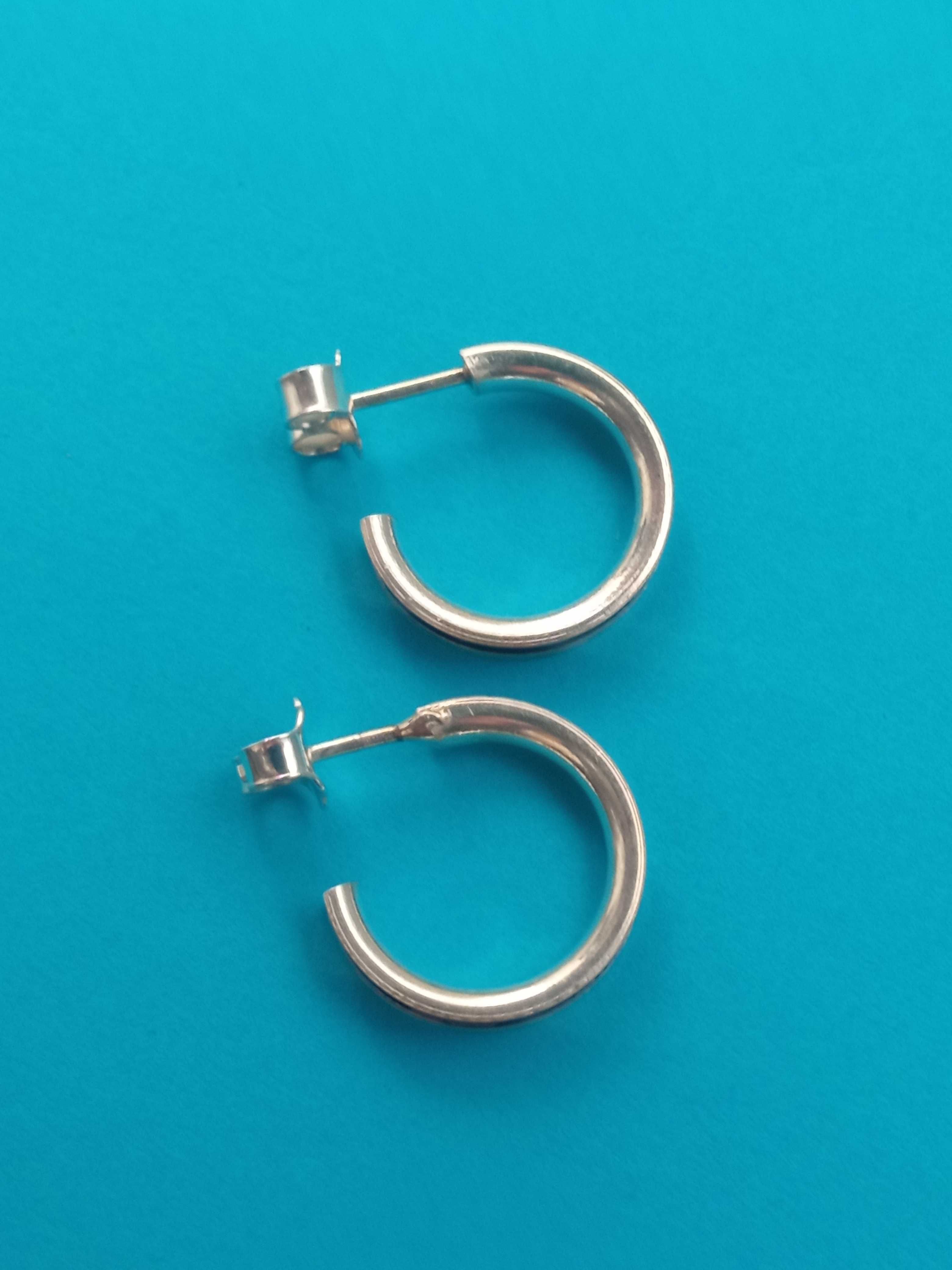 Srebrne kolczyki kółka koła czarne 1,5 cm Srebro 925 Sterling Silver