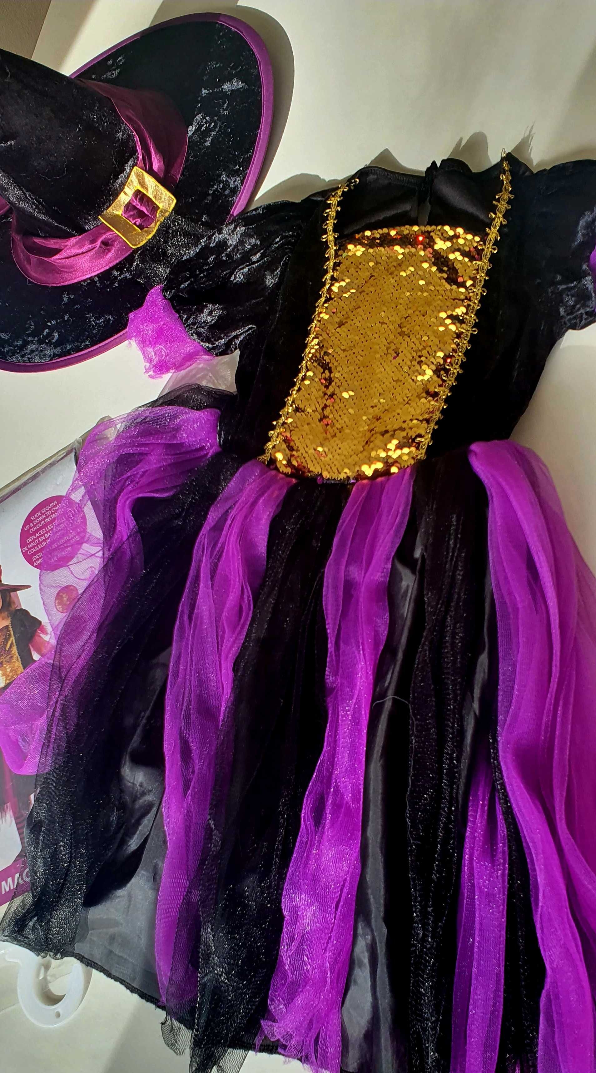 Fato Disfarce bruxa menina com chapéu Carnaval / Halloween