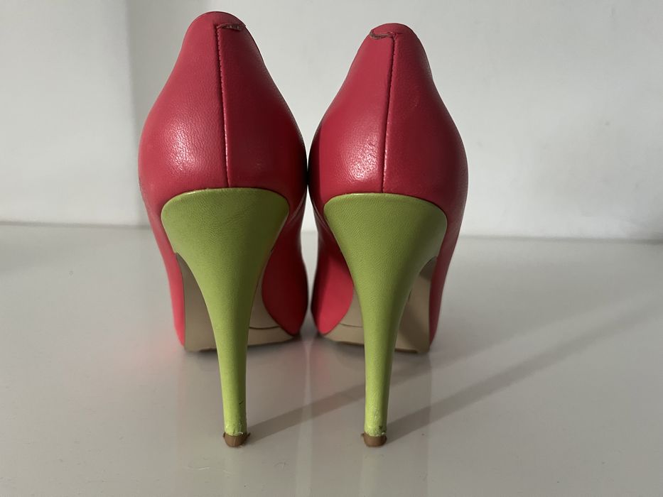 Pięknie szpilki buty lato Nine West jak nowe 6,5 koralowe limonkowe