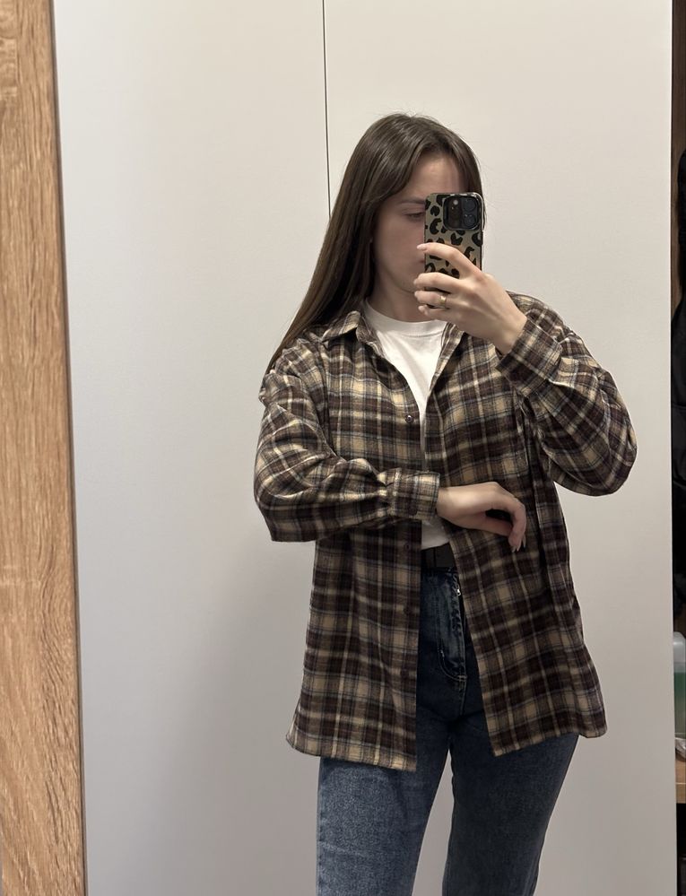 Сорочка в клітинку розмір S, М oversize  стиль zara кежуал