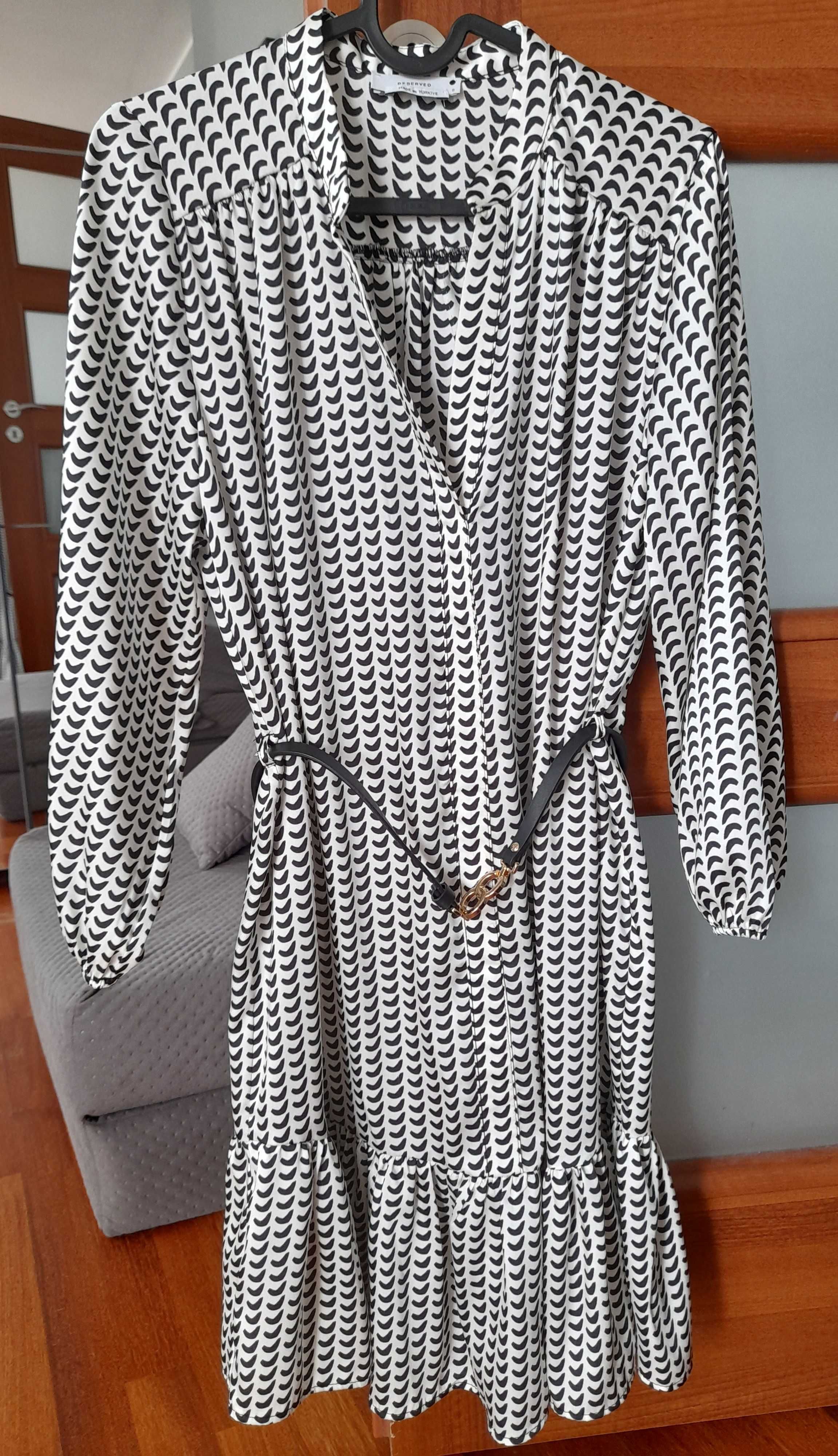 Sukienka Reserved czarno-biała plamki r. S i większe