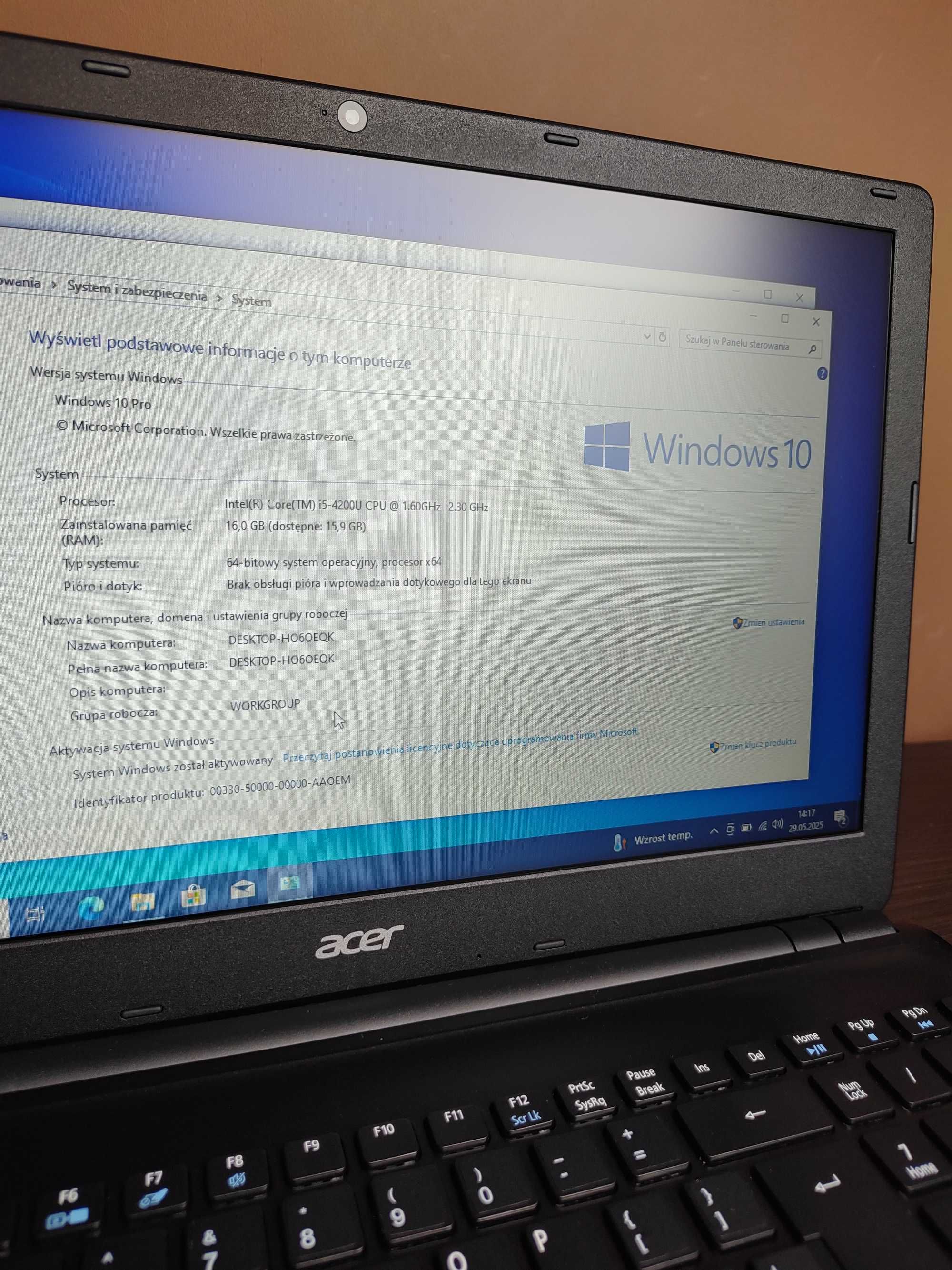 Laptop 15,6" Acer TravelMate P255 - i5-4200U/16GB RAM/128SSD/Win10 FV