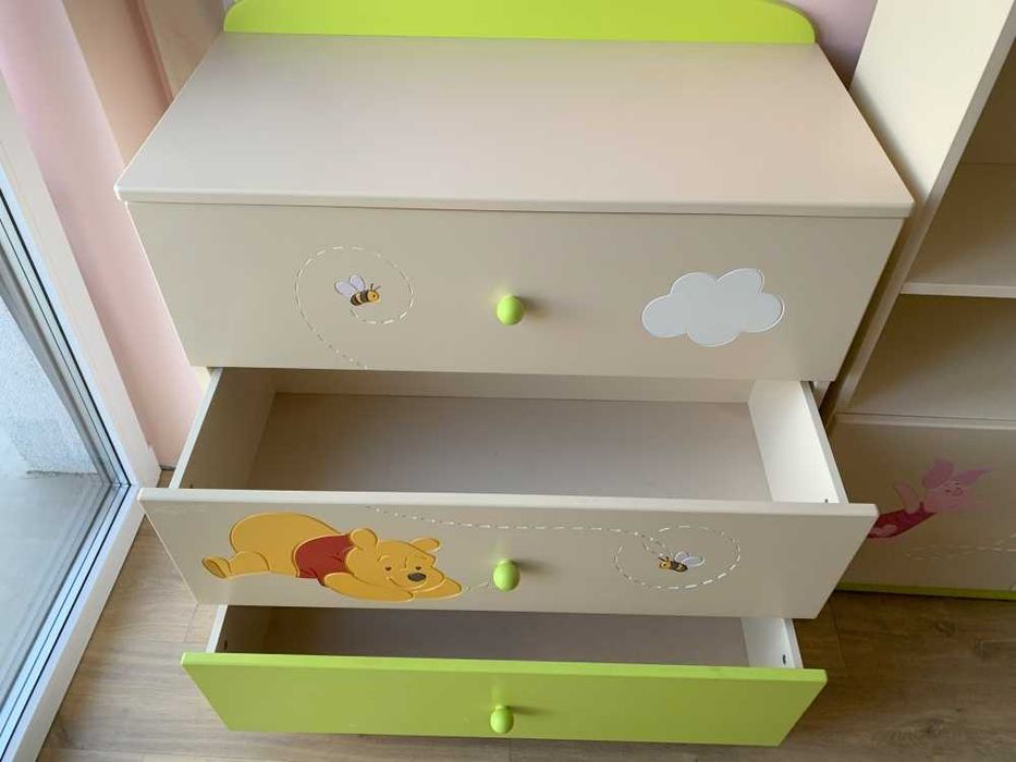 Komplet Meblik Kubuś Puchatek - szafa, regał, komoda i skrzynia
