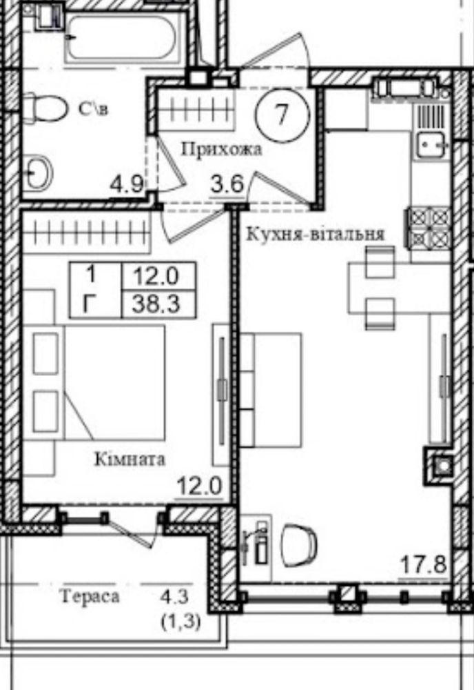 Продам 1к квартиру 38,3м2 з терасою ЖК Петрівське містечко 2, без %!