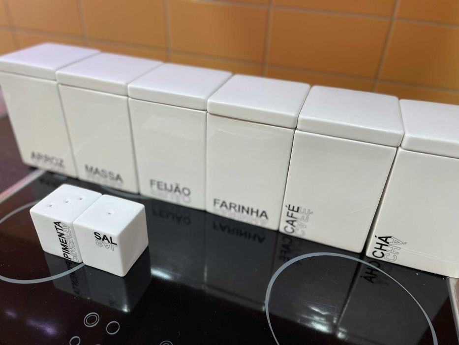 Conjunto frascos recipientes de cozinha para massa, arroz, etc