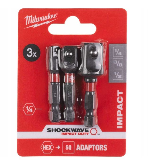 3 szt. Adapterów Nasadek Udarowych Milwaukee 1/4 na 1/4 3/8 1/2