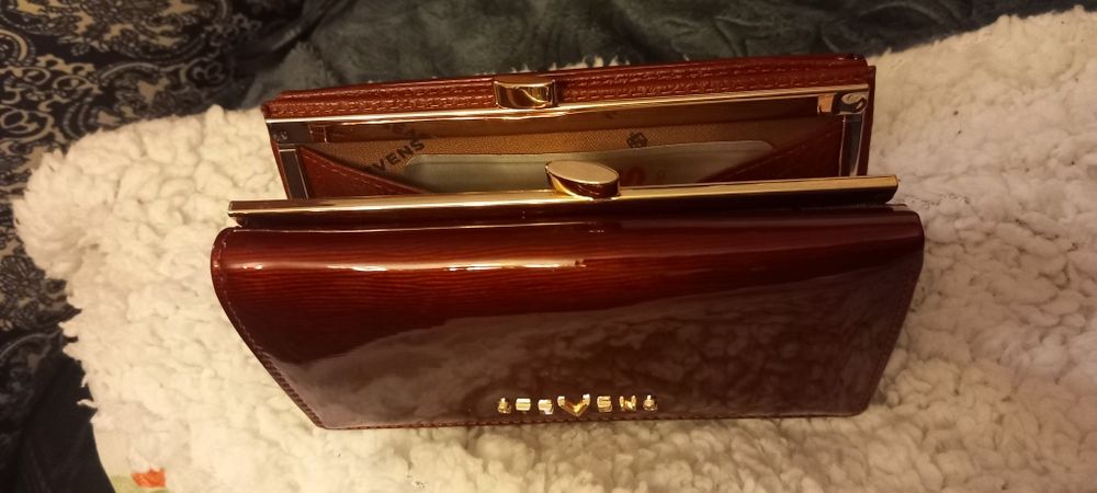 Portfel damski skóra naturalna kolor wiśniowy STEVENS nowy.