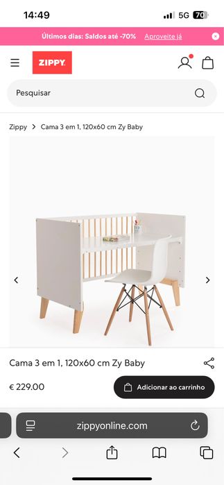 Berço Zippy com função co sleeping + secretária